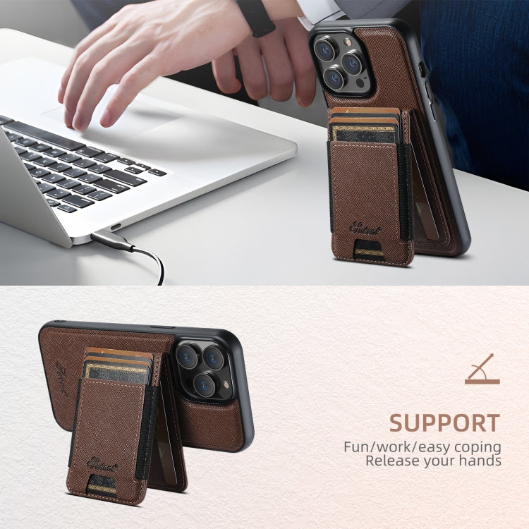 For iPhone 12 Suteni H17 Cross Grain Leather MagSafe Detachable Wallet Phone Case(Brown) - iPhone 12 / 12 Pro Cases by Suteni | Online Shopping South Africa | PMC Jewellery | Buy Now Pay Later Mobicred