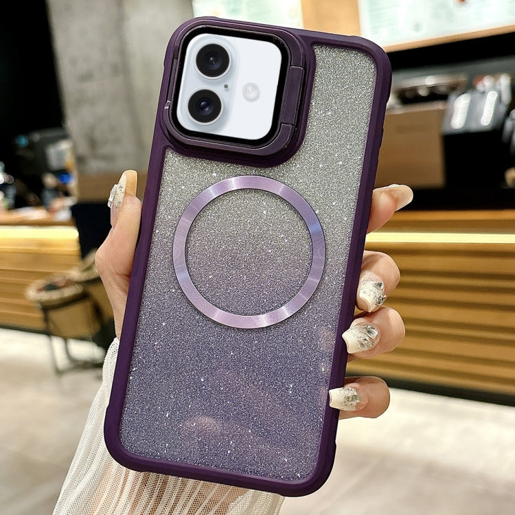 For iPhone 16 CD-grain Gradient Glitter Magsafe Acrylic Hybrid TPU Phone Case(Purple) - iPhone 16 Cases by PMC TechLife | Online Shopping South Africa | PMC TechLife | Buy Now Pay Later Mobicred