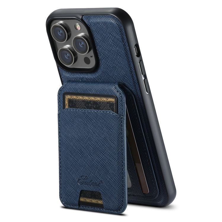 For iPhone 15 Pro Max Suteni H18 Cross Grain MagSafe Wallet Leather Phone Case(Blue) - iPhone 15 Pro Max Cases by Suteni | Online Shopping South Africa | PMC Jewellery | Buy Now Pay Later Mobicred