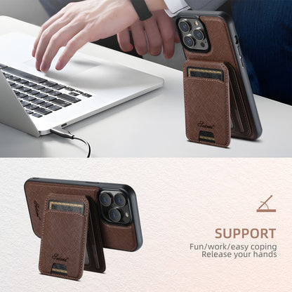 For iPhone 14 Pro Suteni H18 Cross Grain MagSafe Wallet Leather Phone Case(Brown) - iPhone 14 Pro Cases by Suteni | Online Shopping South Africa | PMC Jewellery | Buy Now Pay Later Mobicred