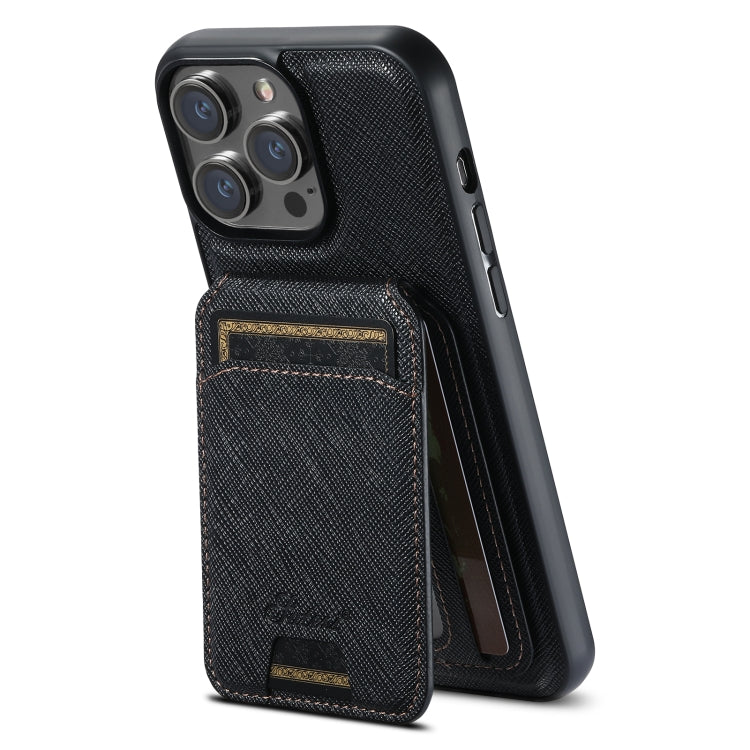 For iPhone 13 Pro Max Suteni H18 Cross Grain MagSafe Wallet Leather Phone Case(Black) - iPhone 13 Pro Max Cases by Suteni | Online Shopping South Africa | PMC Jewellery | Buy Now Pay Later Mobicred