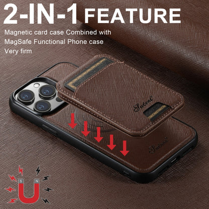 For iPhone 13 Suteni H18 Cross Grain MagSafe Wallet Leather Phone Case(Brown) - iPhone 13 Cases by Suteni | Online Shopping South Africa | PMC Jewellery | Buy Now Pay Later Mobicred