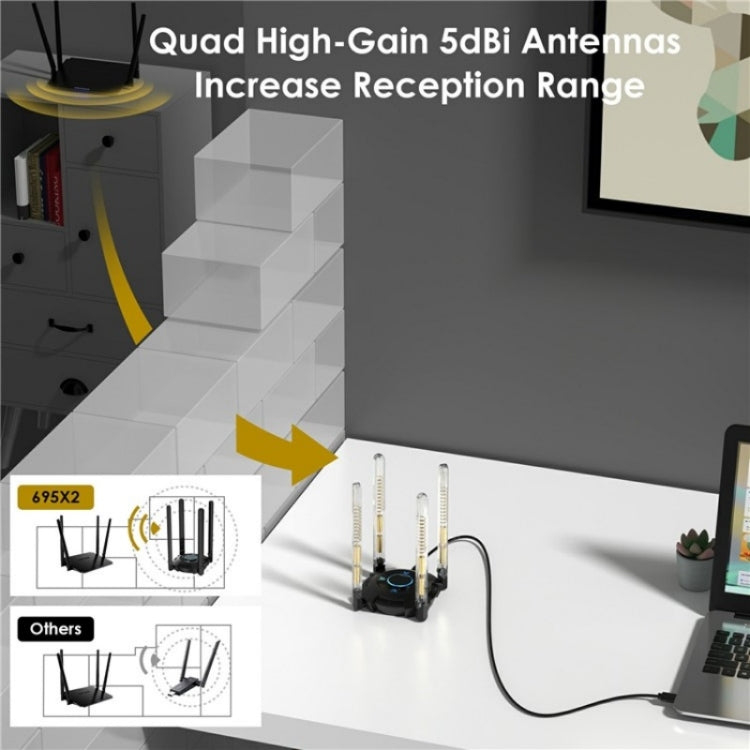WAVLINK WN695X2 AX5400 USB WiFi 6 Dongle 4 Antennas Receiver Tri-Band Wireless Adapter - free shipping - PMC Jewellery - Order now!