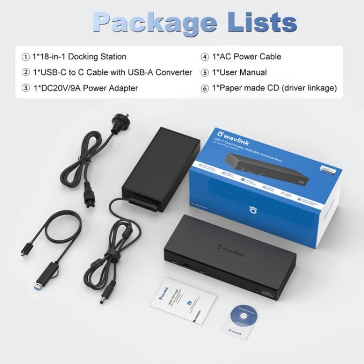 WAVLINK UG69PD8 Pro 18-in-1 DP / HD 5K Quadruple Display USB C Universal Docking Station, Plug:US Plug - free shipping - PMc TechLife - Order now!