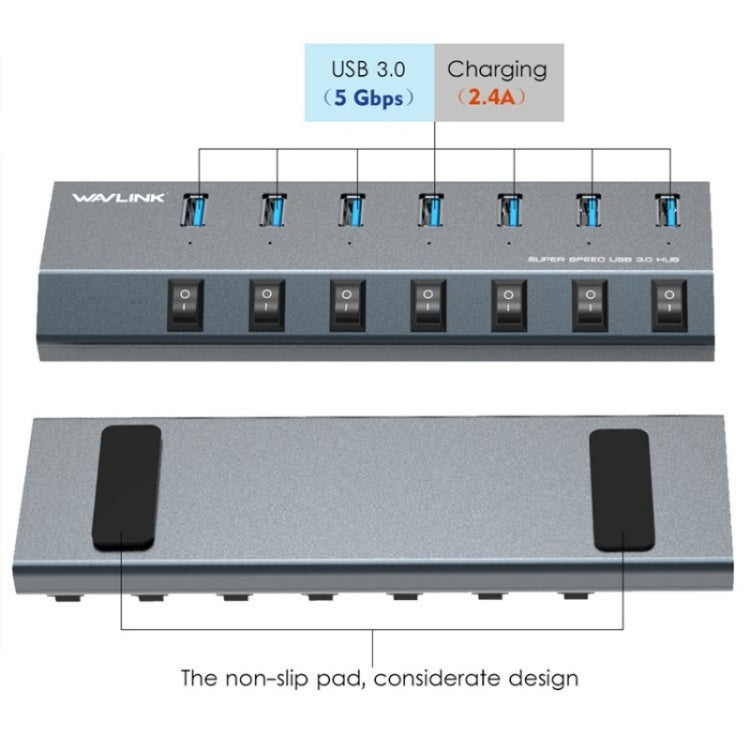 WAVLINK UH3076 5Gbps 7-port USB 3.0 Hub with Independent Switch and LED Indicator(EU Plug) - USB 3.0 HUB by WAVLINK | Online Shopping South Africa | PMC Jewellery | Buy Now Pay Later Mobicred