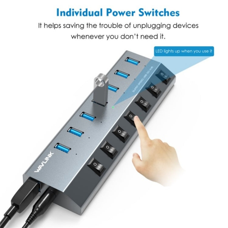 WAVLINK UH3076 5Gbps 7-port USB 3.0 Hub with Independent Switch and LED Indicator(US Plug) - USB 3.0 HUB by WAVLINK | Online Shopping South Africa | PMC Jewellery | Buy Now Pay Later Mobicred