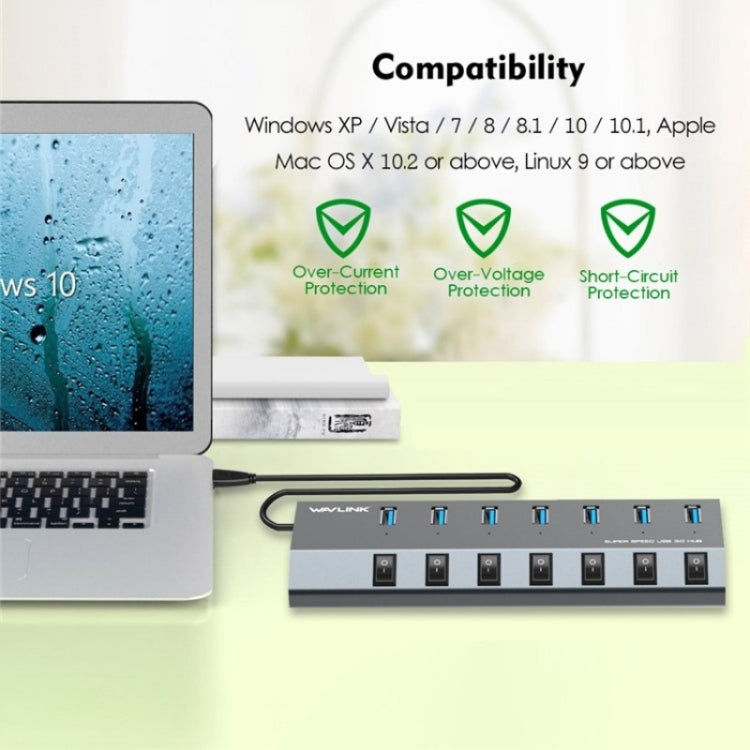 WAVLINK UH3076 5Gbps 7-port USB 3.0 Hub with Independent Switch and LED Indicator(US Plug) - USB 3.0 HUB by WAVLINK | Online Shopping South Africa | PMC Jewellery | Buy Now Pay Later Mobicred