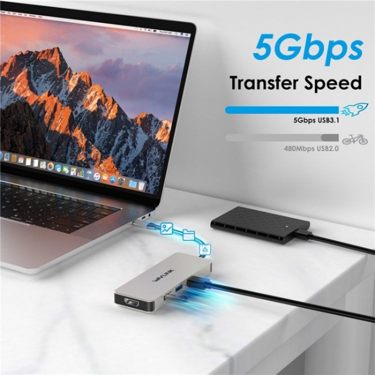 WAVLINK UHP3416 7-in-1 PD100W Charging SD / TF Card Reader 4K HD Type-C Docking Station(Silver) - free shipping - PMC Jewellery - Order now!
