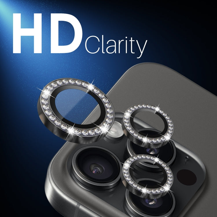 For iPhone 16 Pro / 16 Pro Max NORTHJO Rhinestone Camera Lens Protector Tempered Glass Metal Ring Film(Graphite) - free shipping - PMC Jewellery - Order now!
