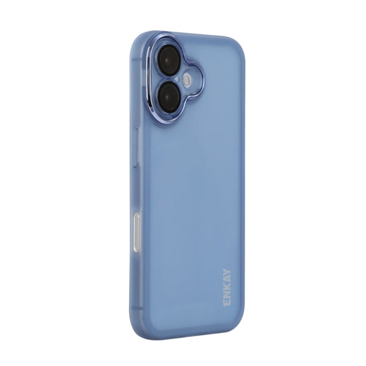 For iPhone 16 Plus ENKAY Hat-Prince Translucent Matte TPU Phone Case with Lens Film(Blue) - iPhone 16 Plus Cases by ENKAY | Online Shopping South Africa | PMC Jewellery | Buy Now Pay Later Mobicred