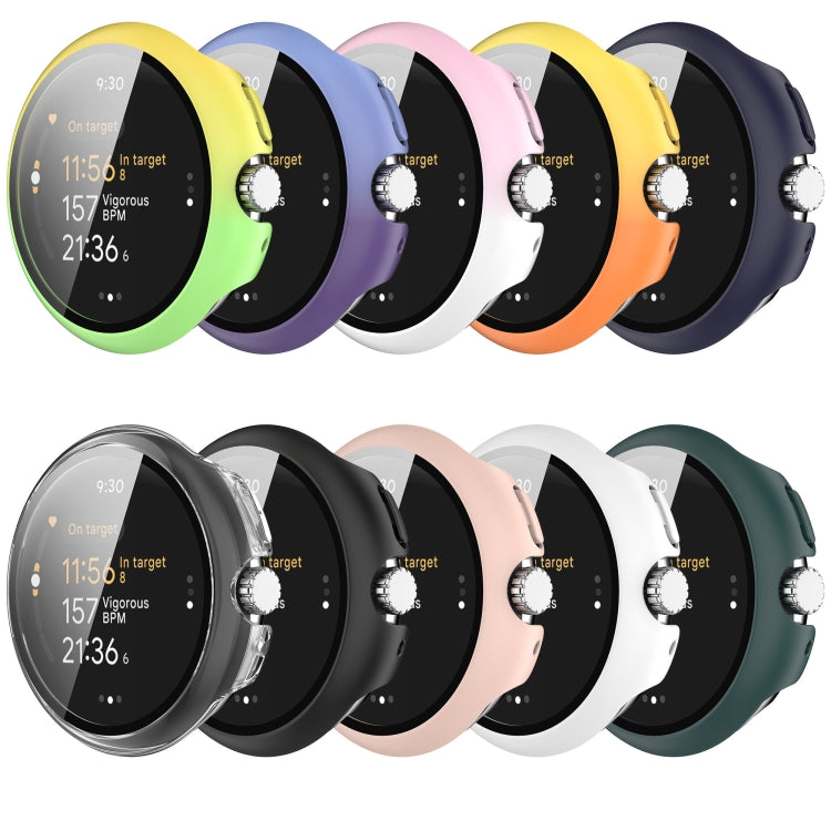 For Google Pixel Watch 3 45mm PC + Tempered Film Integrated Watch Protective Case(Yellow+Green) - Watch Cases by PMC TechLife | Online Shopping South Africa | PMC TechLife | Buy Now Pay Later Mobicred