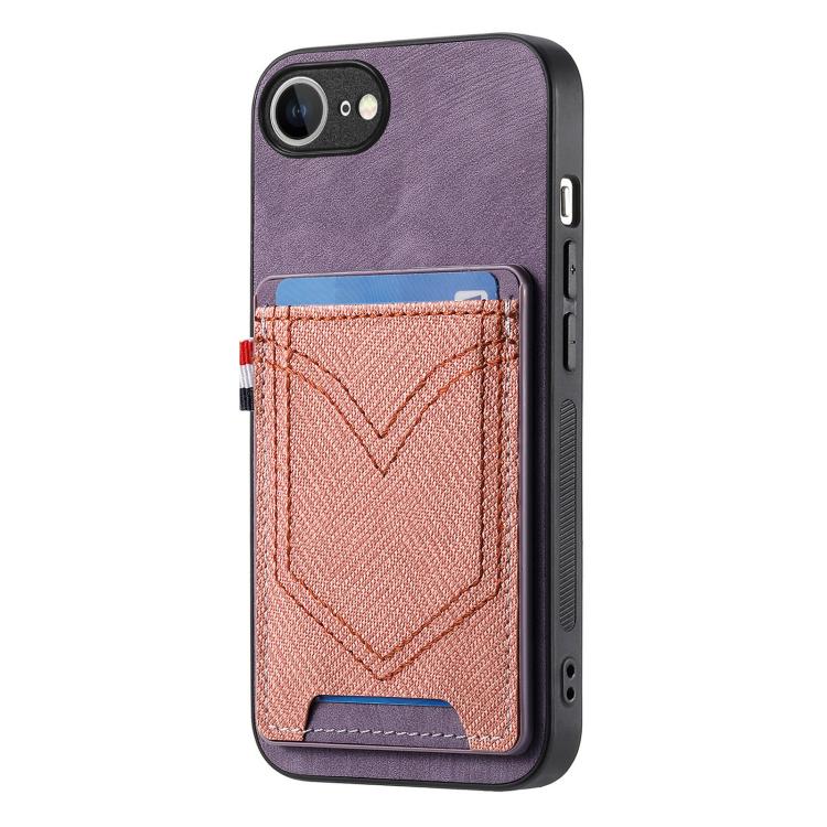 For iPhone 16e Denim Texture Leather Skin Phone Case with Card Slot(Purple) - iPhone 16e Cases by PMC TechLife | Online Shopping South Africa | PMC TechLife | Buy Now Pay Later Mobicred