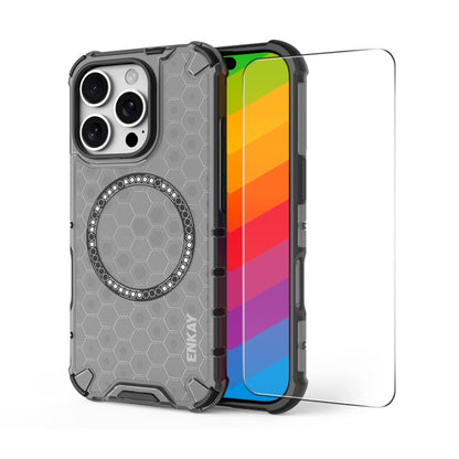 For iPhone 16 Pro Max ENKAY Hat-Prince Honeycomb MagSafe Shockproof Phone Case with Large Arc Edge Film(Grey) - iPhone 16 Pro Max Cases by ENKAY | Online Shopping South Africa | PMC Jewellery | Buy Now Pay Later Mobicred