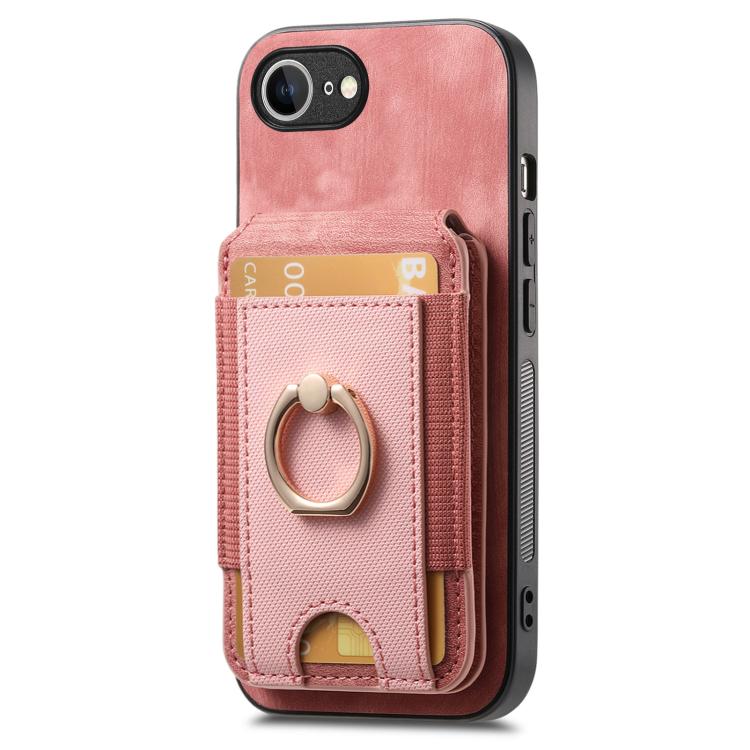 For iPhone 16e Retro Splitable Magnetic Stand Card Bag Leather Phone Case(Pink) - iPhone 16e Cases by PMC TechLife | Online Shopping South Africa | PMC TechLife | Buy Now Pay Later Mobicred