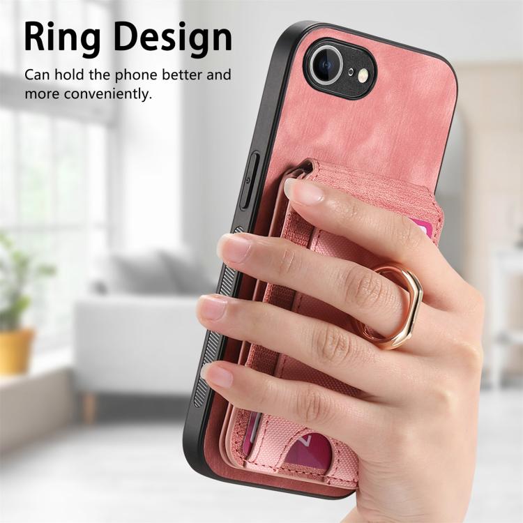 For iPhone 16e Retro Splitable Magnetic Stand Card Bag Leather Phone Case(Pink) - iPhone 16e Cases by PMC TechLife | Online Shopping South Africa | PMC TechLife | Buy Now Pay Later Mobicred