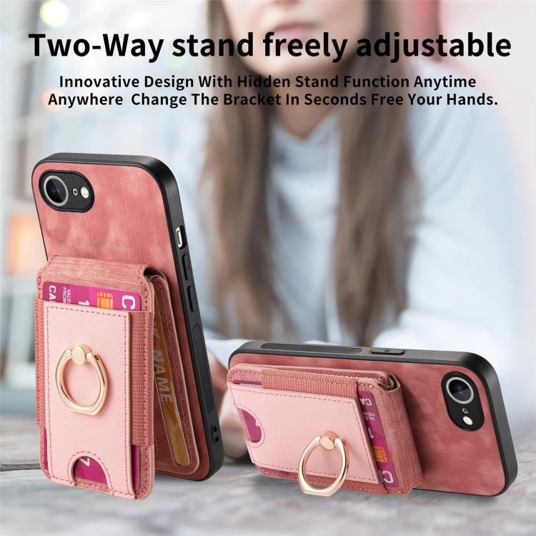For iPhone 16e Retro Splitable Magnetic Stand Card Bag Leather Phone Case(Pink) - iPhone 16e Cases by PMC TechLife | Online Shopping South Africa | PMC TechLife | Buy Now Pay Later Mobicred