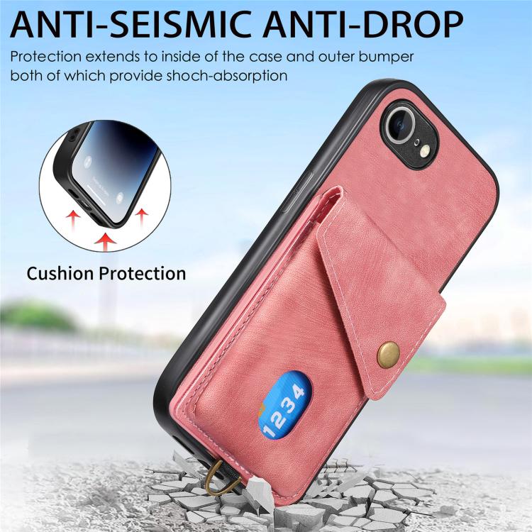For iPhone 16e Retro Card Wallet Fold Leather Phone Case with Strap(Pink) - iPhone 16e Cases by PMC TechLife | Online Shopping South Africa | PMC TechLife | Buy Now Pay Later Mobicred