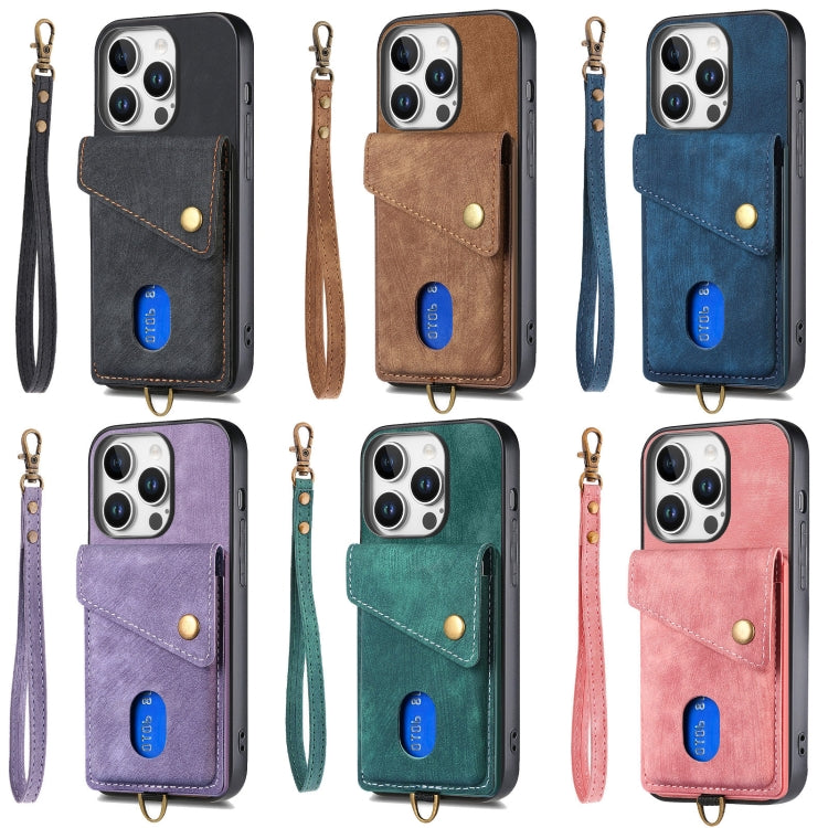 For iPhone 16e Retro Card Wallet Fold Leather Phone Case with Strap(Pink) - iPhone 16e Cases by PMC TechLife | Online Shopping South Africa | PMC TechLife | Buy Now Pay Later Mobicred
