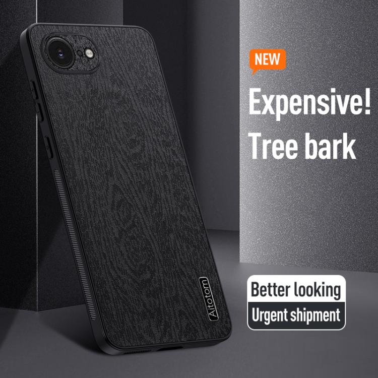 For iPhone 16e Tree Bark Leather Shockproof Phone Case(Black) - iPhone 16e Cases by PMC TechLife | Online Shopping South Africa | PMC TechLife | Buy Now Pay Later Mobicred