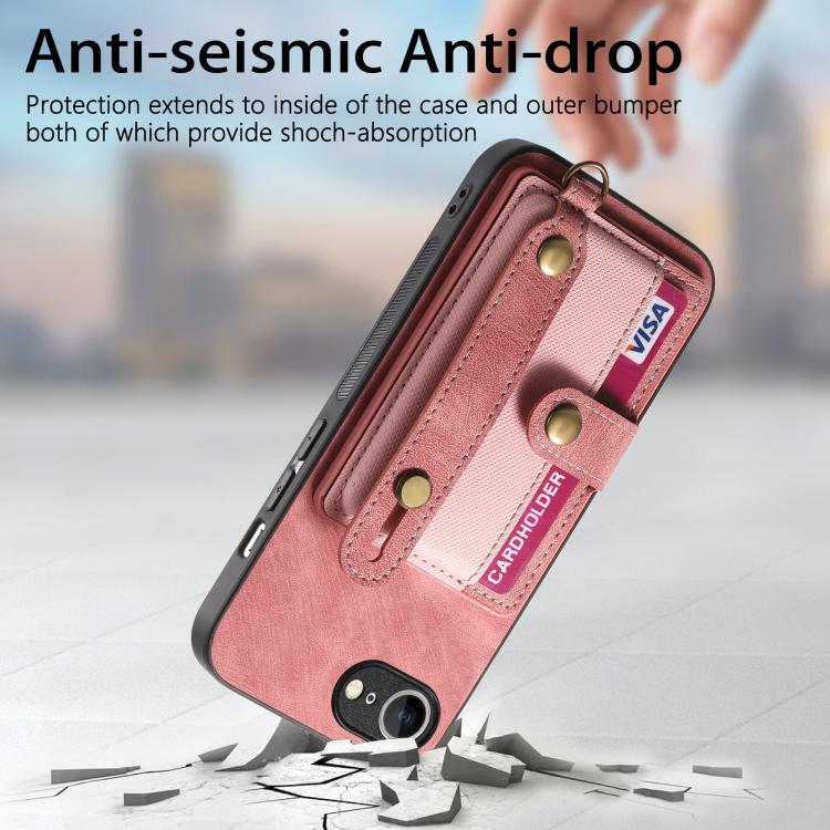 For iPhone 16e Retro Cross Wristband Wallet Leather Back Phone Case(Pink) - iPhone 16e Cases by PMC TechLife | Online Shopping South Africa | PMC TechLife | Buy Now Pay Later Mobicred