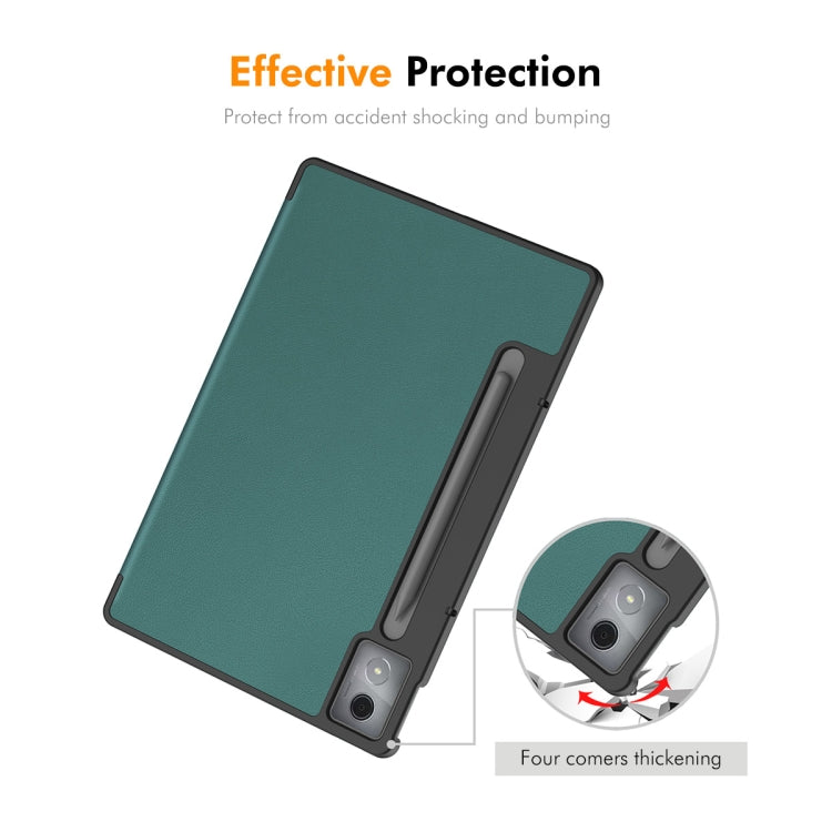 For Lenovo Xiaoxin Pad Pro 12.7 2025 ENKAY Tri-fold Custer Texture Platic Leather Smart Tablet Case(Dark Green) - free shipping - PMC TechLife - Order now!