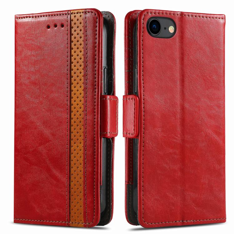 For iPhone 16e CaseNeo Splicing Dual Magnetic Buckle Leather Phone Case(Red) - iPhone 16e Cases by PMC TechLife | Online Shopping South Africa | PMC TechLife | Buy Now Pay Later Mobicred