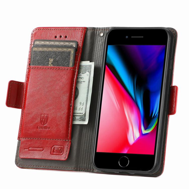 For iPhone 16e CaseNeo Splicing Dual Magnetic Buckle Leather Phone Case(Red) - iPhone 16e Cases by PMC TechLife | Online Shopping South Africa | PMC TechLife | Buy Now Pay Later Mobicred