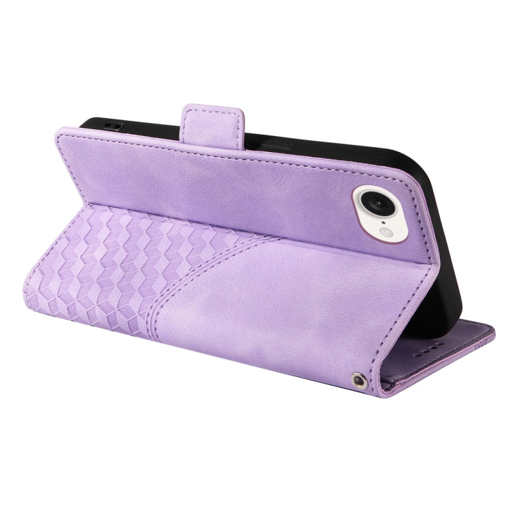 For iPhone 16e ENKAY Embossed Rhombus Starry Leather Phone Case with Screen Film(Purple) - iPhone 16e Cases by ENKAY | Online Shopping South Africa | PMC TechLife | Buy Now Pay Later Mobicred