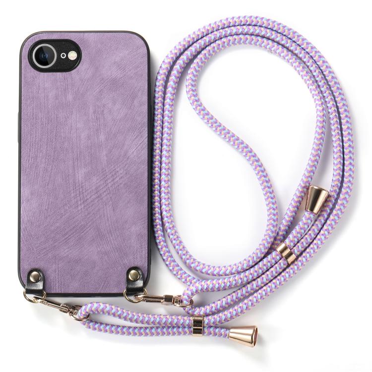 For  iPhone 16e Vintage Leather PC Back Cover Phone Case with Crossbody Strap(Purple) - iPhone 16e Cases by PMC TechLife | Online Shopping South Africa | PMC TechLife | Buy Now Pay Later Mobicred