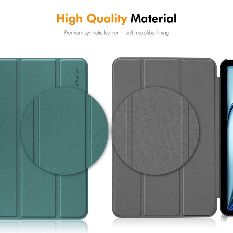 For Samsung Galaxy Tab S10 Ultra / S9 Ultra ENKAY Tri-fold Custer Texture Plastic Leather Smart Tablet Case with Pen Slot(Dark Blue) - Galaxy Tab S9 Ultra Cases by ENKAY | Online Shopping South Africa | PMC Jewellery | Buy Now Pay Later Mobicred