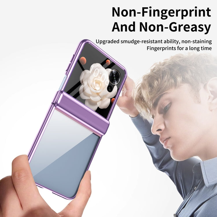 For Honor Magic V Flip Plating Transparent Folding Hinged Phone Case(Purple) - Honor Cases by PMC TechLife | Online Shopping South Africa | PMC TechLife | Buy Now Pay Later Mobicred