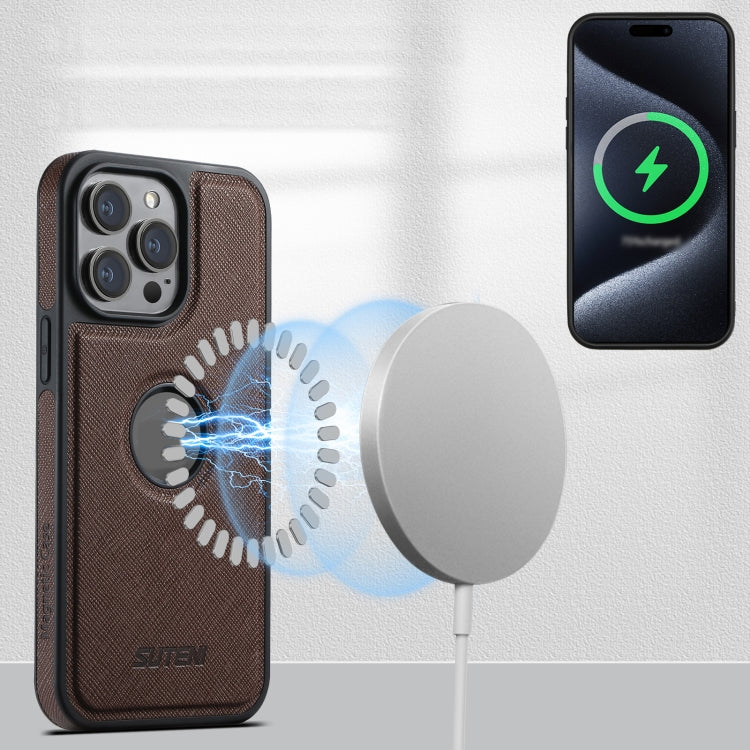 For iPhone 16 Pro Suteni G1 Cross Texture MagSafe Phone Case(Brown) - free shipping - PMC Jewellery - Order now!