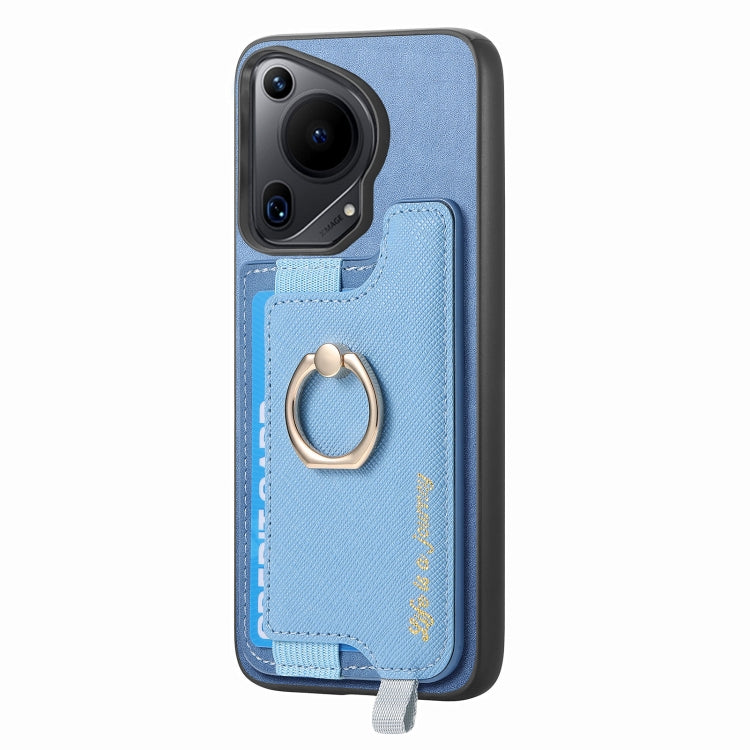 For Huawei Pura 70 Pro Retro Magsafe Cross Leather Ring Holder Card Bag Phone Case(Blue) - Huawei Cases by PMC Jewellery | Online Shopping South Africa | PMC Jewellery | Buy Now Pay Later Mobicred