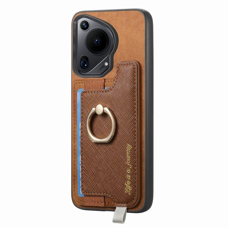 For Huawei Pura 70 Pro+ Retro Magsafe Cross Leather Ring Holder Card Bag Phone Case(Brown) - Huawei Cases by PMC Jewellery | Online Shopping South Africa | PMC Jewellery | Buy Now Pay Later Mobicred