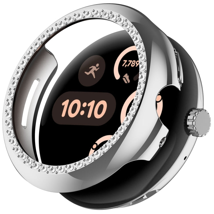 For Google Pixel Watch Diamond Electroplated PC Half Coverage Watch Protective Case(Silver) - Watch Cases by PMC TechLife | Online Shopping South Africa | PMC TechLife | Buy Now Pay Later Mobicred