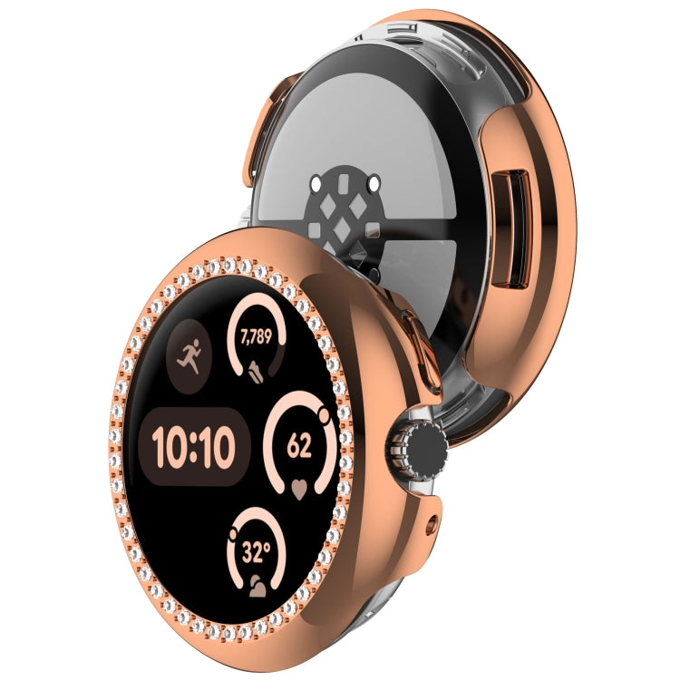 For Google Pixel Watch 3 45mm Diamond Electroplated PC Half Coverage Watch Protective Case(Rose Gold) - Watch Cases by PMC TechLife | Online Shopping South Africa | PMC TechLife | Buy Now Pay Later Mobicred