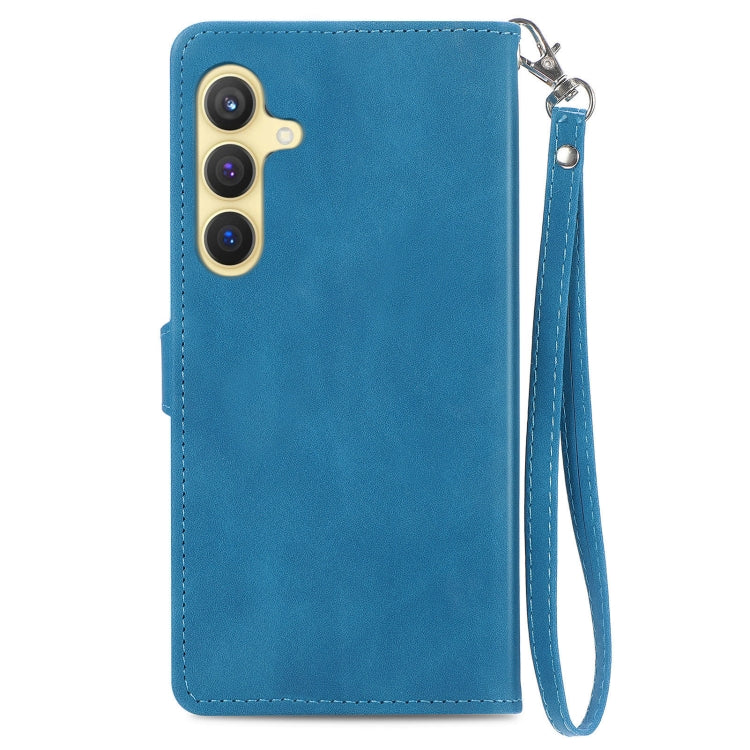 For Samsung Galaxy S25+ 5G Embossed Flower Zipper Leather Phone Case(Blue) - Galaxy S25+ 5G Cases by PMC TechLife | Online Shopping South Africa | PMC TechLife | Buy Now Pay Later Mobicred