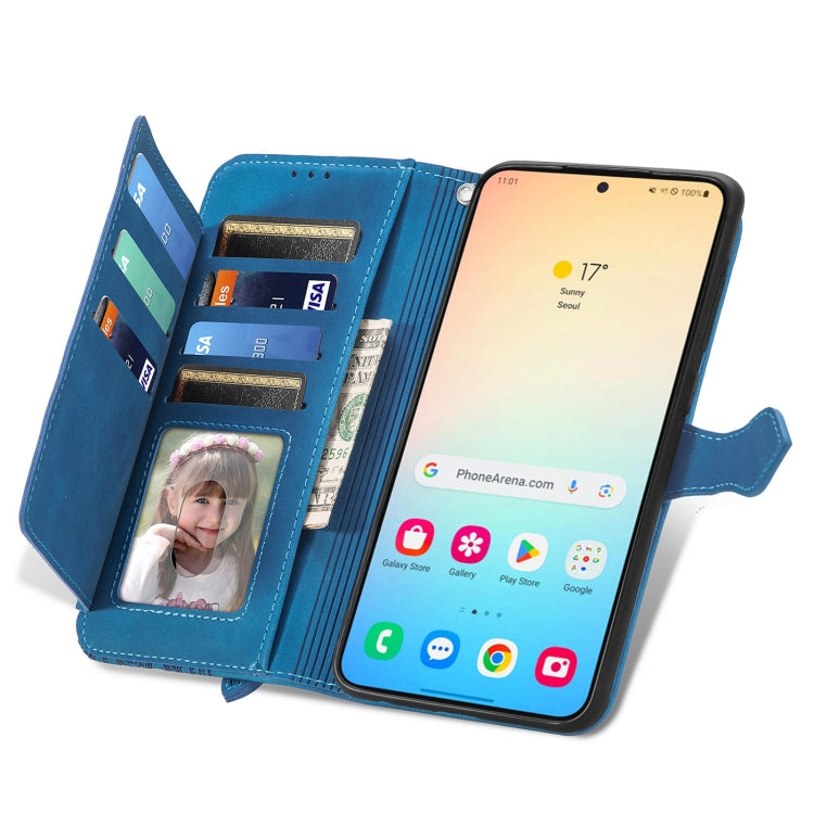 For Samsung Galaxy S25+ 5G Embossed Flower Zipper Leather Phone Case(Blue) - Galaxy S25+ 5G Cases by PMC TechLife | Online Shopping South Africa | PMC TechLife | Buy Now Pay Later Mobicred