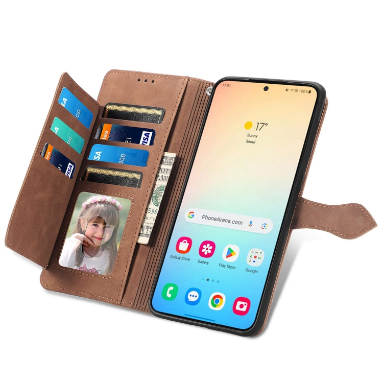 For Samsung Galaxy S25+ 5G Embossed Flower Zipper Leather Phone Case(Brown) - Galaxy S25+ 5G Cases by PMC TechLife | Online Shopping South Africa | PMC TechLife | Buy Now Pay Later Mobicred