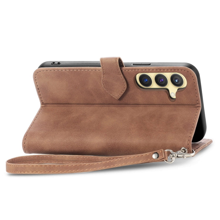For Samsung Galaxy S25+ 5G Embossed Flower Zipper Leather Phone Case(Brown) - Galaxy S25+ 5G Cases by PMC TechLife | Online Shopping South Africa | PMC TechLife | Buy Now Pay Later Mobicred