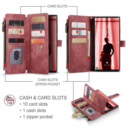 For Samsung Galaxy S25 Ultra 5G CaseMe C30 Card Slots Zipper Wallet Leather Phone Case(Red) - Galaxy S25 Ultra 5G Cases by CaseMe | Online Shopping South Africa | PMC Jewellery | Buy Now Pay Later Mobicred