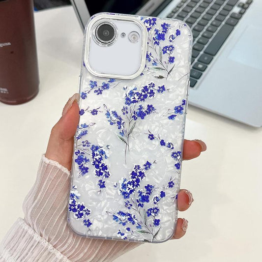 For iPhone 16e Electroplating Flowers Plants Texture TPU Phone Case(Blue Flower FL13) - iPhone 16e Cases by PMC Jewellery | Online Shopping South Africa | PMC Jewellery | Buy Now Pay Later Mobicred