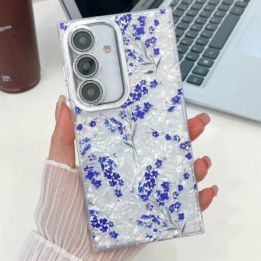 For Samsung Galaxy S25+ 5G Electroplating Flowers Plants Texture TPU Phone Case(Blue Flower FL13) - Galaxy S25+ 5G Cases by PMC Jewellery | Online Shopping South Africa | PMC Jewellery | Buy Now Pay Later Mobicred