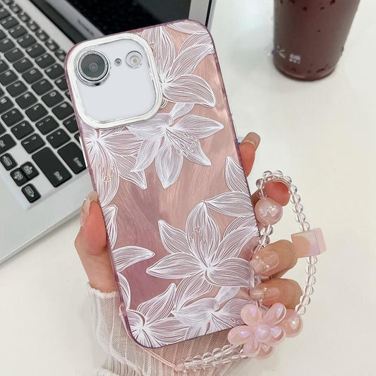 For iPhone 16e Electroplating Flowers Plants Texture Wristband TPU Phone Case(Sketch Lily FL9) - iPhone 16e Cases by PMC Jewellery | Online Shopping South Africa | PMC Jewellery | Buy Now Pay Later Mobicred