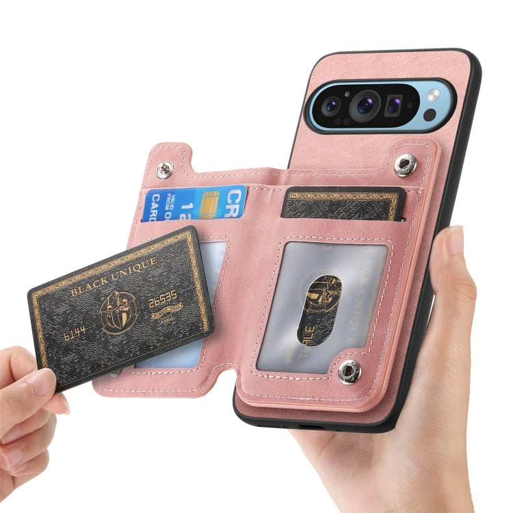 For Google Pixel 9 Pro XL Retro MagSafe Zipper Wallet Card Bag Back Phone Case(Pink) - Google Cases by PMC TechLife | Online Shopping South Africa | PMC TechLife | Buy Now Pay Later Mobicred