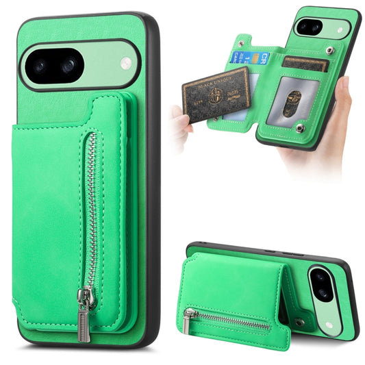 For Google Pixel 8a Retro MagSafe Zipper Wallet Card Bag Back Phone Case(Green) - Google Cases by PMC Jewellery | Online Shopping South Africa | PMC Jewellery | Buy Now Pay Later Mobicred