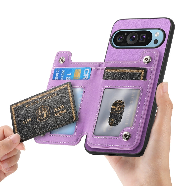 For Google Pixel 8 Retro MagSafe Zipper Wallet Card Bag Back Phone Case(Purple) - Google Cases by PMC TechLife | Online Shopping South Africa | PMC TechLife | Buy Now Pay Later Mobicred