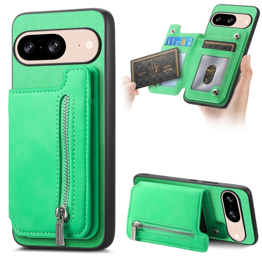 For Google Pixel 8 Retro MagSafe Zipper Wallet Card Bag Back Phone Case(Green) - Google Cases by PMC Jewellery | Online Shopping South Africa | PMC Jewellery | Buy Now Pay Later Mobicred