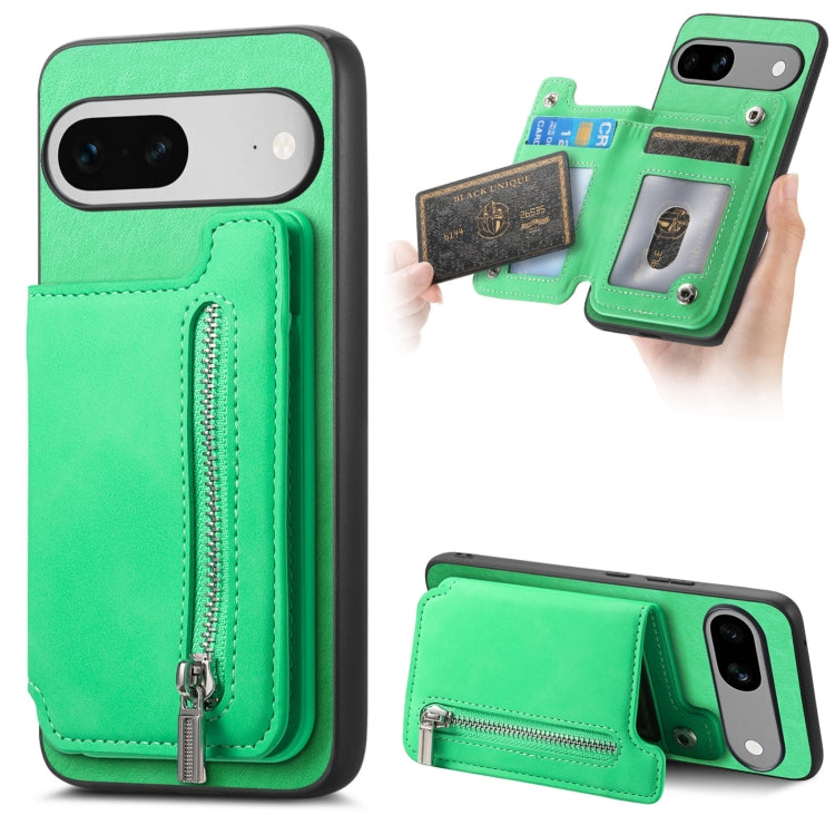 For Google Pixel 7a Retro MagSafe Zipper Wallet Card Bag Back Phone Case(Green) - Google Cases by PMC TechLife | Online Shopping South Africa | PMC TechLife | Buy Now Pay Later Mobicred