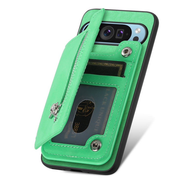 For Google Pixel 7a Retro MagSafe Zipper Wallet Card Bag Back Phone Case(Green) - Google Cases by PMC TechLife | Online Shopping South Africa | PMC TechLife | Buy Now Pay Later Mobicred